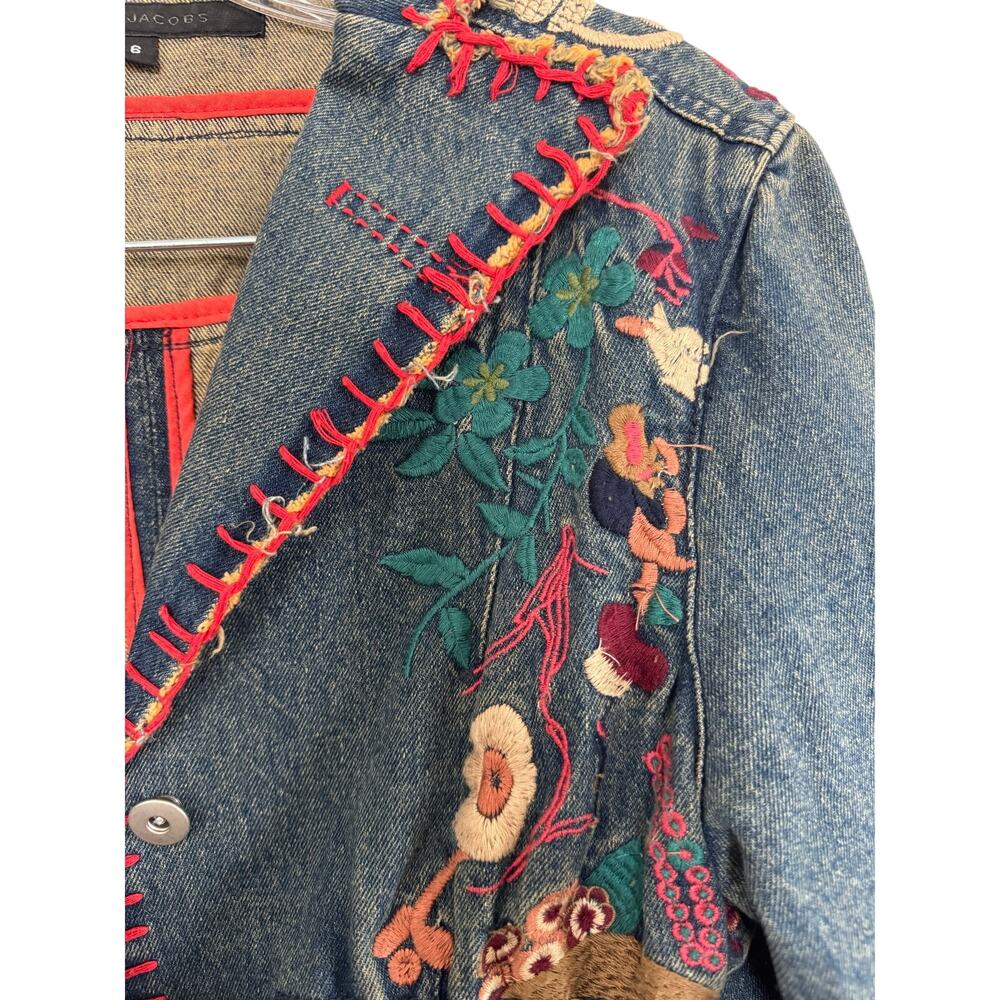 Marc Jacobs Vintage Embroidered Denim Jacket Boho Floral Size 6 - Picture 4 of 9